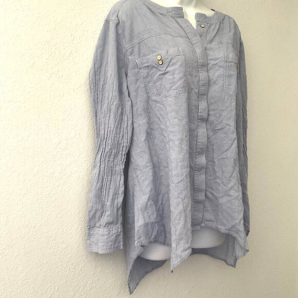 DEMOCRACY PLUS FLY FRONT BUTTON DOWN ROLL TAB LONG SLEEVE LIGHTWEIGHT TOP - Picture 5 of 12